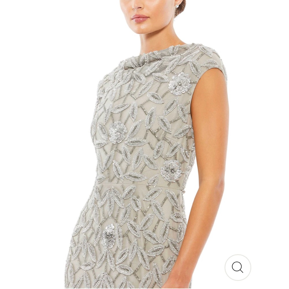 Mac Duggal Silver Embellished Beaded Sequined Gown NWT